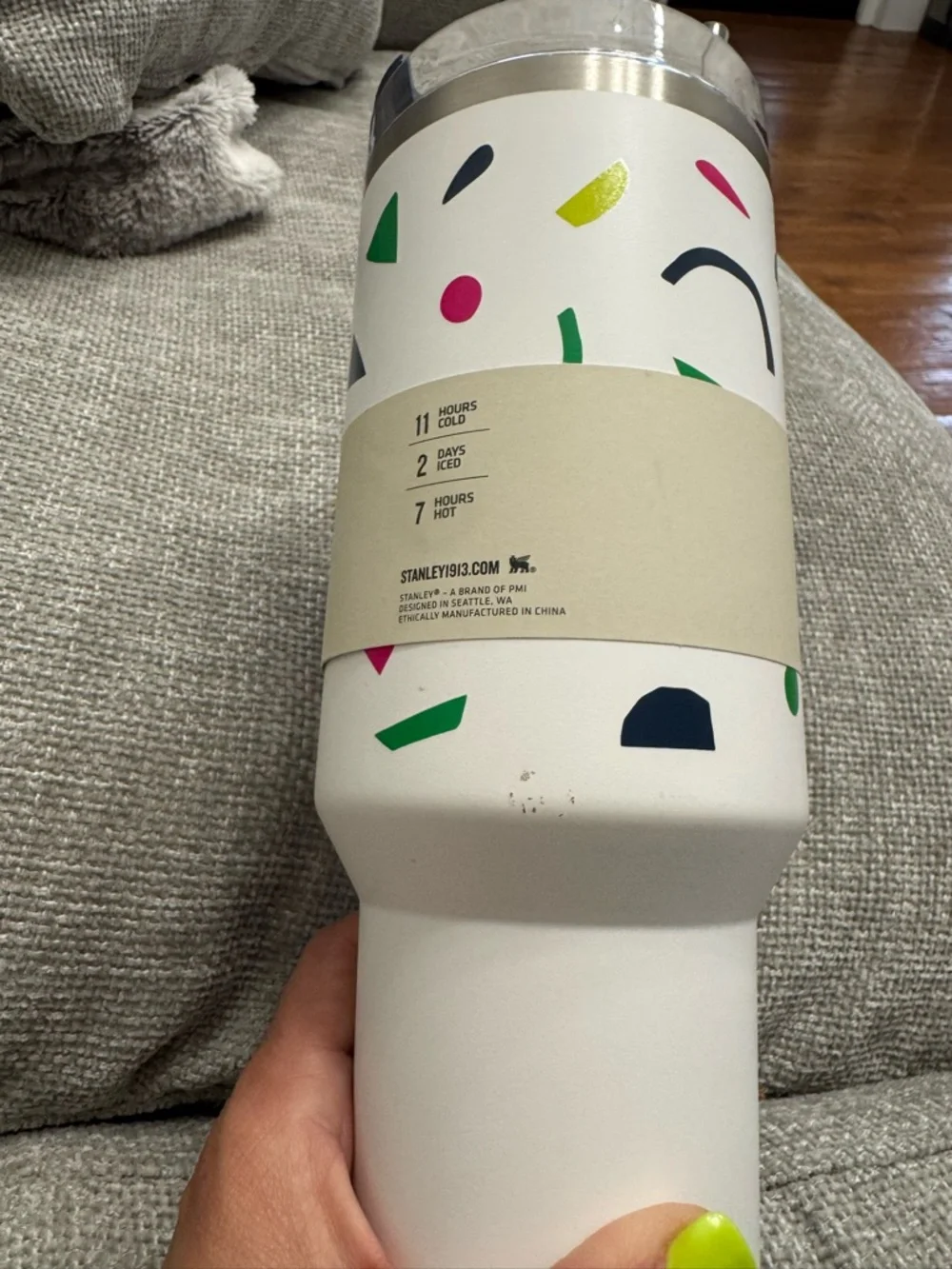 Stanley White Confetti Travel Mug with Navy Handle - Picture 6 of 8